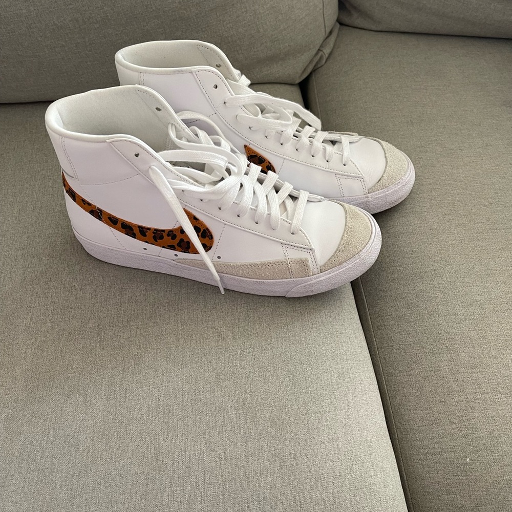 Nike White and Leopard High-Top Sneakers